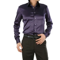 mens satin luxury dress shirt regular fit silk shiny casual dance party disco long sleeve fitted wrinkle free tuxedo shirts