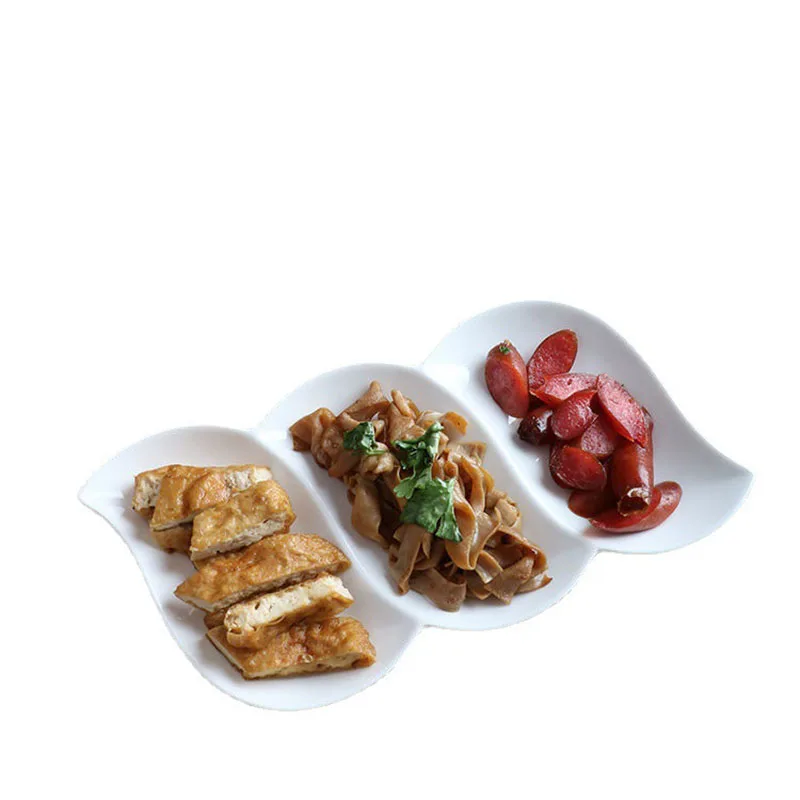 

10 шт. белый Меламиновый поднос с 3 ячейками, обеденная тарелка, блюда, закуски, суши, обеденные тарелки, еда, десерт, чайный поднос, посуда