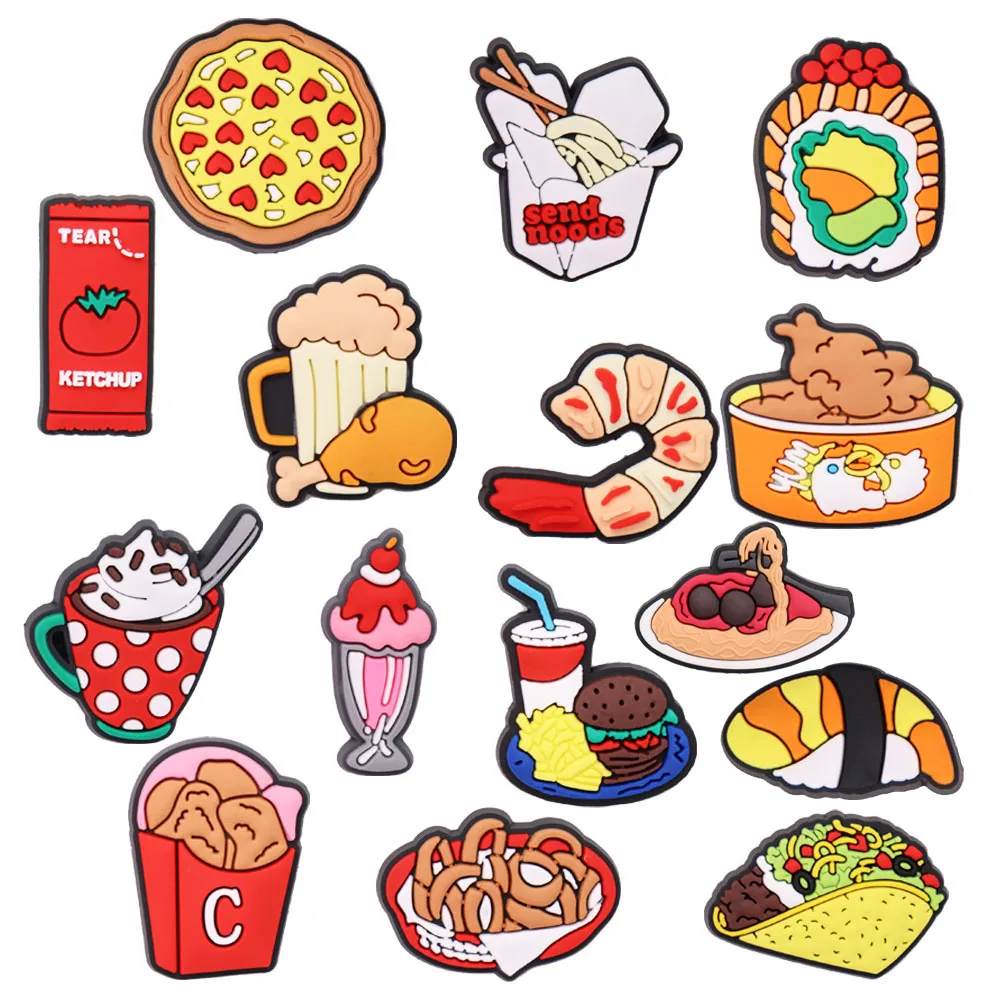 

Good Quality 1pcs PVC Shoe Charms Beer Fried Chicken Onion Ring Ice Cream Accessorie Shoe Ornament Fit Croc Jibz DIY Party Gift
