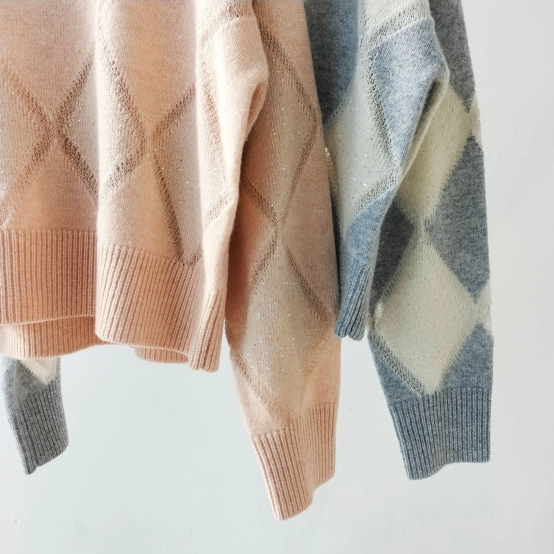 Женские осенне-зимние пуловеры с ромбическими блестками шерстяной мохеровый