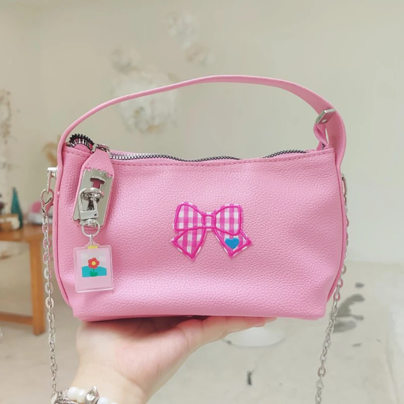 

Richme Kawaii Pink Handbag Female Fashion Bow Patchwork Japanese Style Crossbody Shoulder Bags Soft PU Women's Bag 2022 Trend