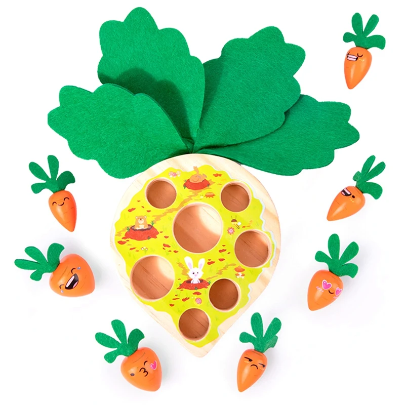 

Wooden Kid Set Pulling Radish Toys Carrot Children's Intelligence Early Learning Educational Interactive Toys