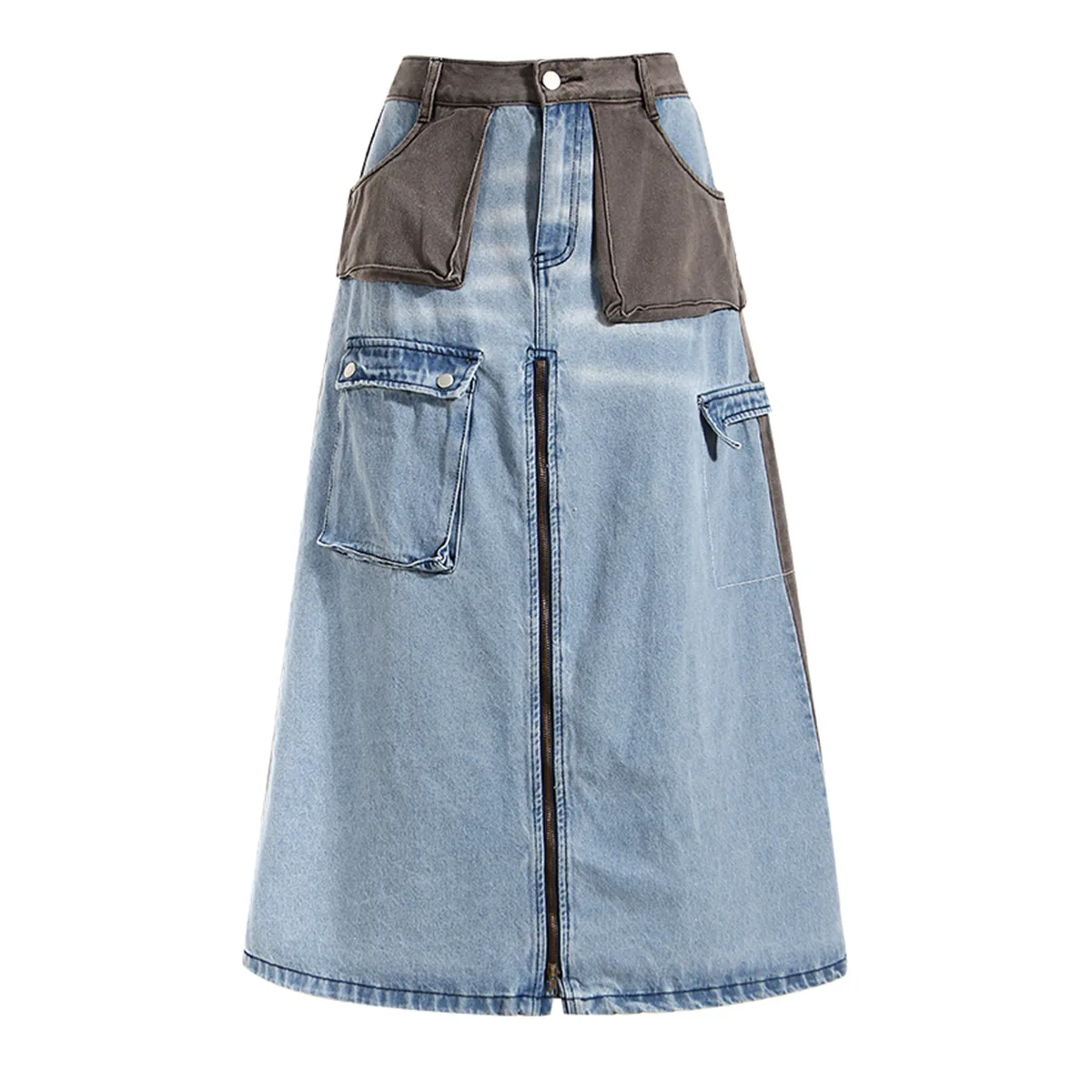 

SuperAen Workwear Denim Skirt 2023 Spring and Summer Fashion Original Design Color Contrast Stitching A-line Skirt