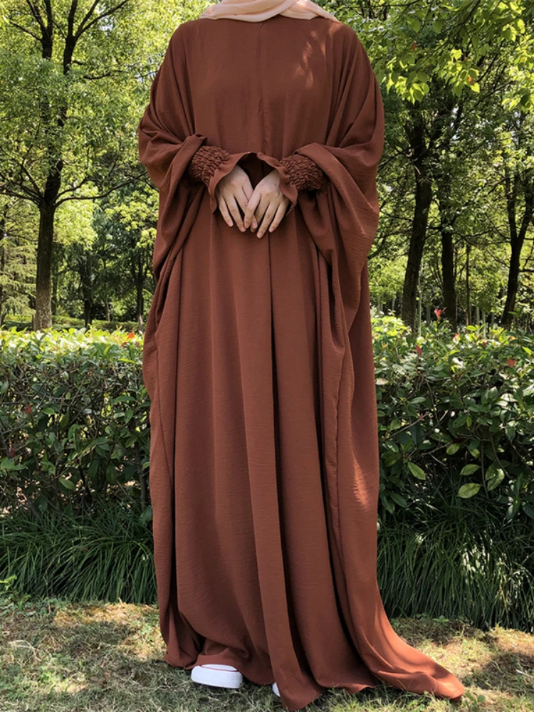 Ramadan Loose Abaya Jilbab Prayer Dress for Women Smocked Sleeve Plain Abayas Dubai Muslim Hijab Kaftan Robe Islamic Long Dreses