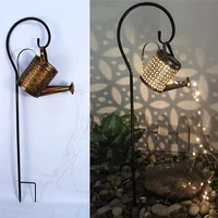 solar waterfall lights 1pc outdoor solar watering can ornament lamp garden art light decoration hollow out iron shower led light
