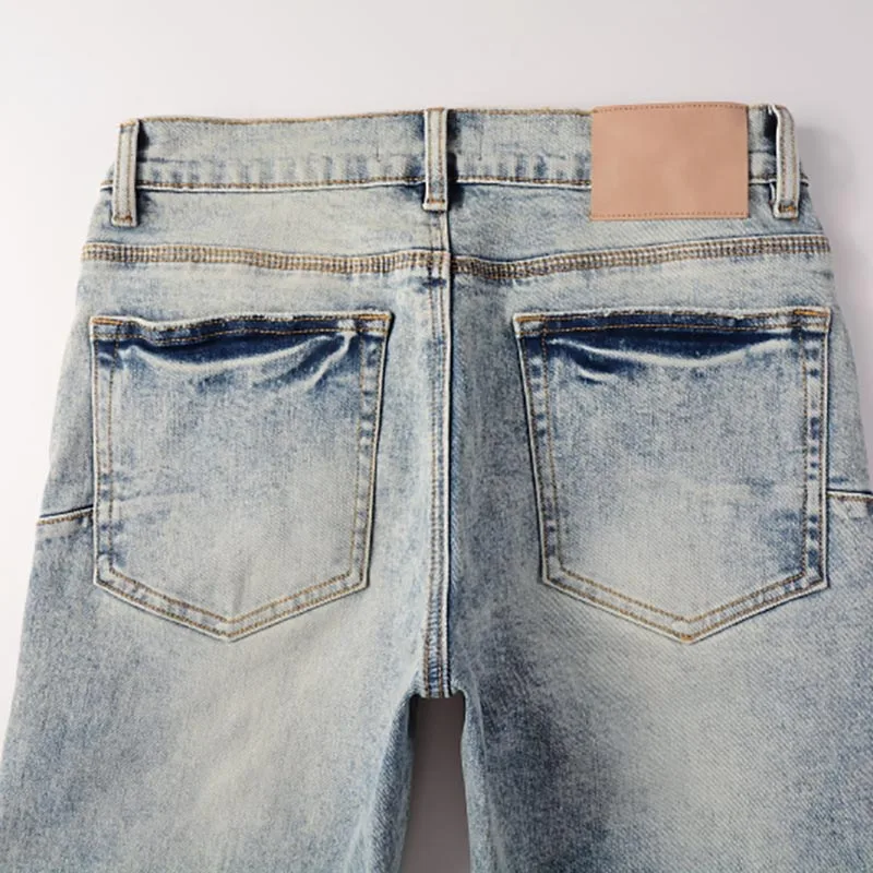 Мужские джинсы 2024ss High Street American Purple с потертыми нашивками новые модные узкие