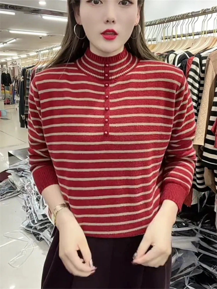 Женский полосатый свитер в стиле ретро вестерн осень 2024 новый корейский женский