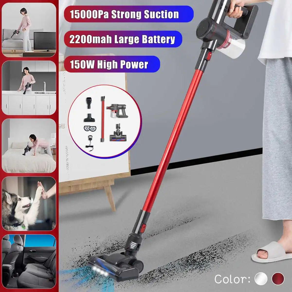 

15KPA Vacuum Cleaner Smart 4 in 1 Lightweight One-Click Dust Dumping Handheld Cordless Dust Collector Floor Carpet Sweep Machine