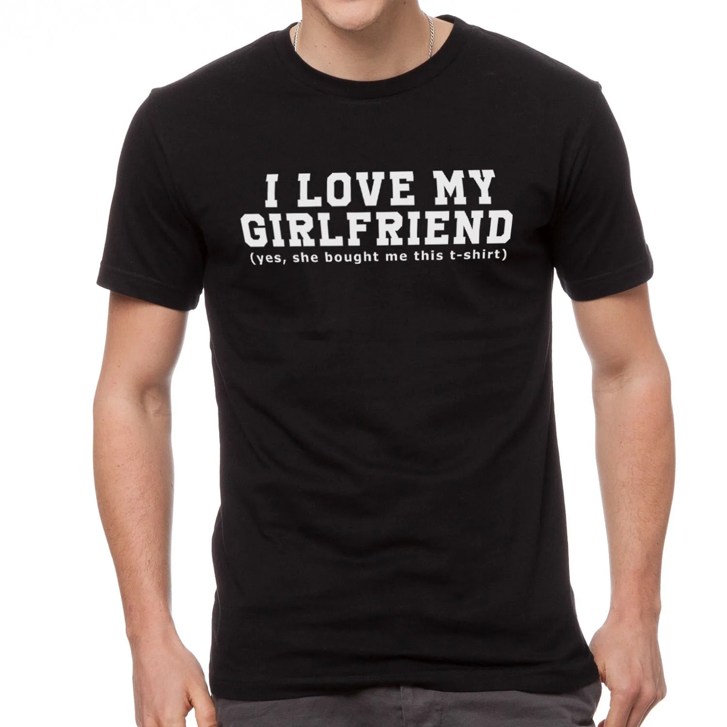 

Футболка мужская с коротким рукавом и круглым вырезом, модная рубашка с принтом «Я люблю свою подругу, жену», на лето