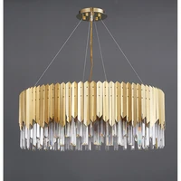 modern crystal led chandelier stainless steel kitchen island hanging light fixture living room round luxury ceiling pendant lamp