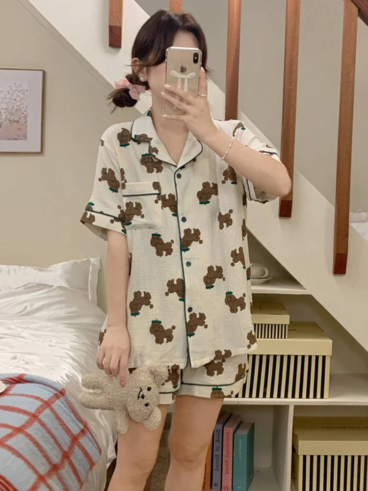 Новый летний пижамный комплект для влюбленных с милым мультяшным принтом овцы