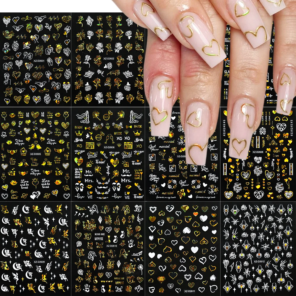 1 шт. золотые лазерные розовые сердечки для губ наклейки дизайна ногтей