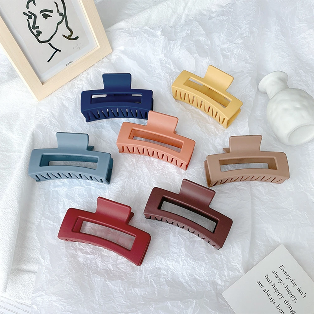 

Simple Square Geometric Frosted Hair Claws Clamps Acetate Hairpins Women Hollow Out Ponytail Clips Makeup Styling Tools Headwear