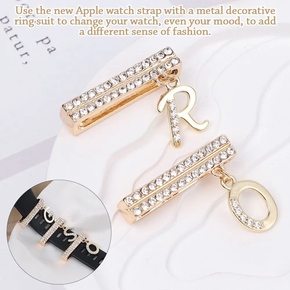 

26 Letters Metal Watch Band Ornament Creative Diamond Decorative Ring For Strap Watches Accessories