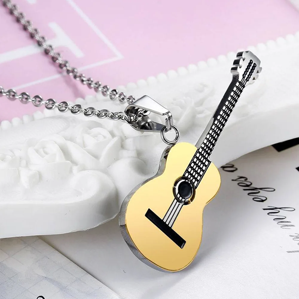 Цепочка-чокер в стиле панк из титановой стали с музыкальной гитарой ожерелье