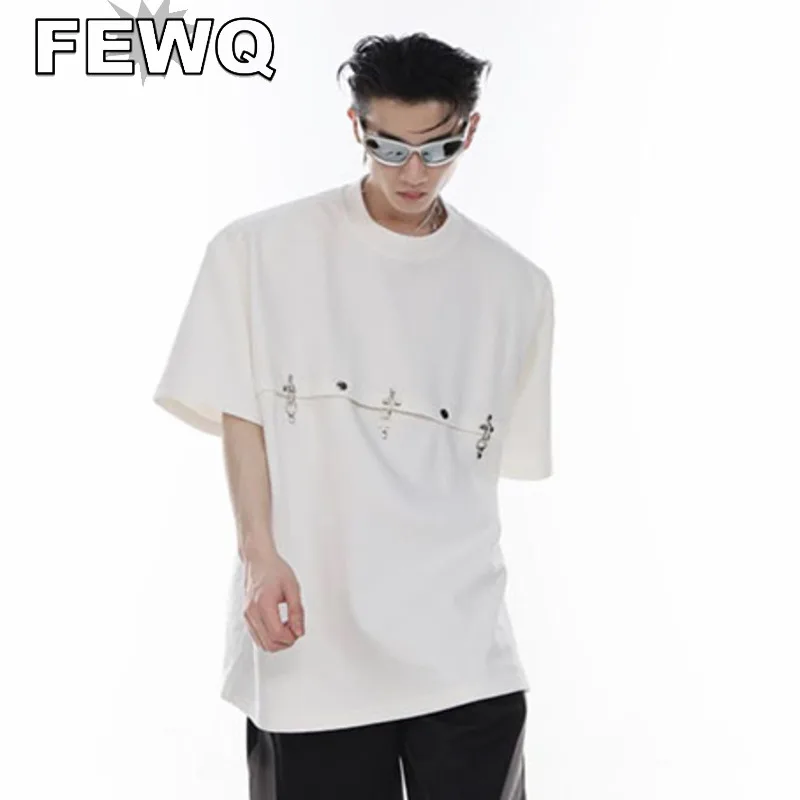 

FEWQ Men's T-shirt Short Sleeve Deconstructed Kroean Fashion Male Aircraft Buckle Pullovers O-neck 2023 Spring Trendy New 9A7872