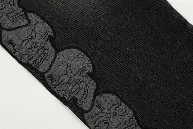 Новинка 2025 года джинсовая молния с вышивкой черепа облегающие прямые джинсы