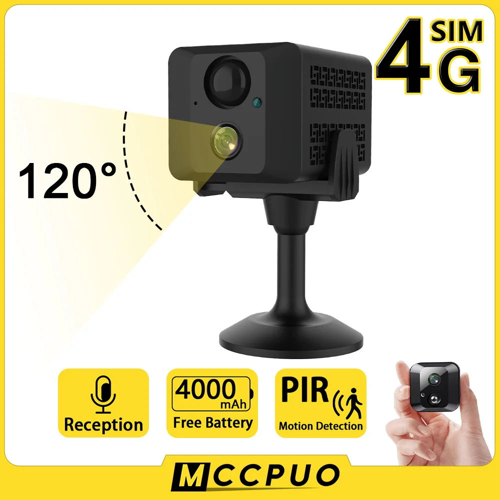 Mccpuo 4K 8MP 4G Mini Camera PIR Motion Detection Built-in 4000mAh Battery WIFI Security Surveillance Camera IR Night Vision