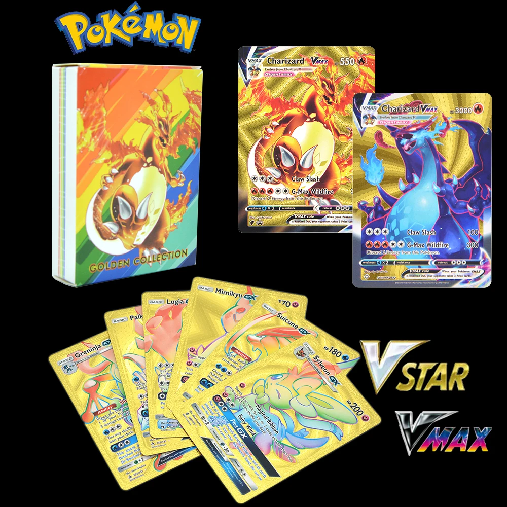 

55pcs English Spanish Card Pokemon Charizard Pikachu 10000HP Vstar Vmax GX Series Collection Gold Foil Cards Arceus Toys Gifts