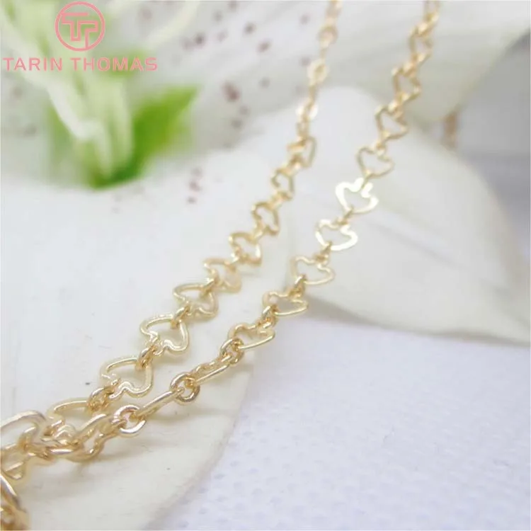 

(4277)2 Meters width 4MM 24K Champagne Gold Color Copper Heart Chape Necklace Chains Quality Diy Jewelry Findings Accessories