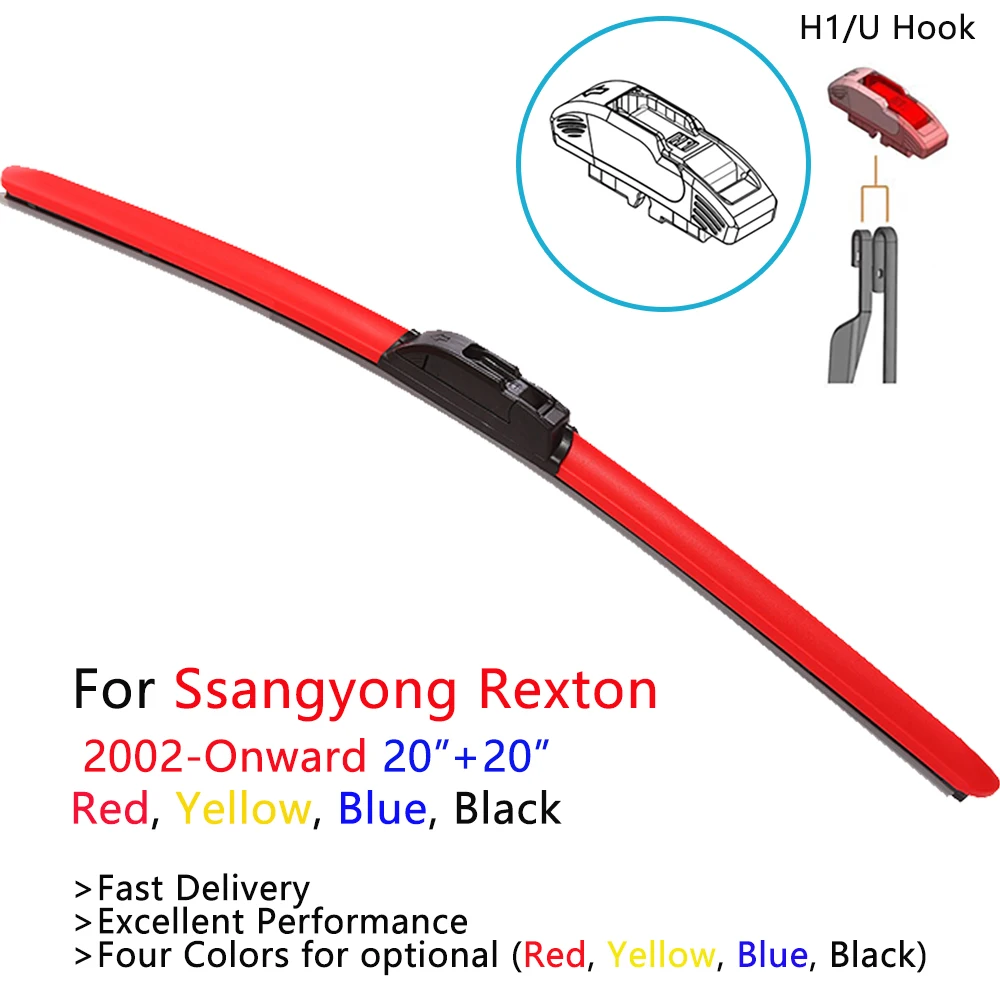 

HESITE Color Front Wiper Blade For Ssangyong Rexton 1 2 W Car Parts Accessories 2005 2006 2007 2008 2010 2020 Black Blue Colours