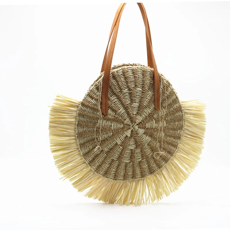 Handbags Boho Designer Rattan Beach Bags for Women Summer Tassel Round Straw Bag Shoulder Bag Bohomian Luxury Brands Big Tote