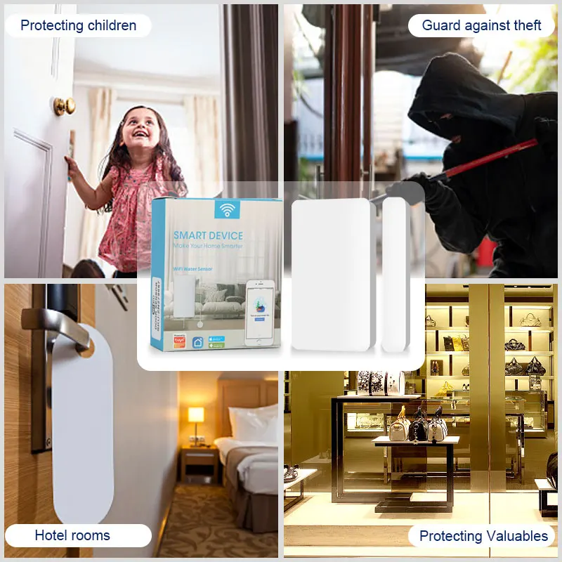 10PCS WiFi Tuya Smart Window Door Sensor Life APP Control Opening Home Security Work With Alexa Google | Безопасность и защита