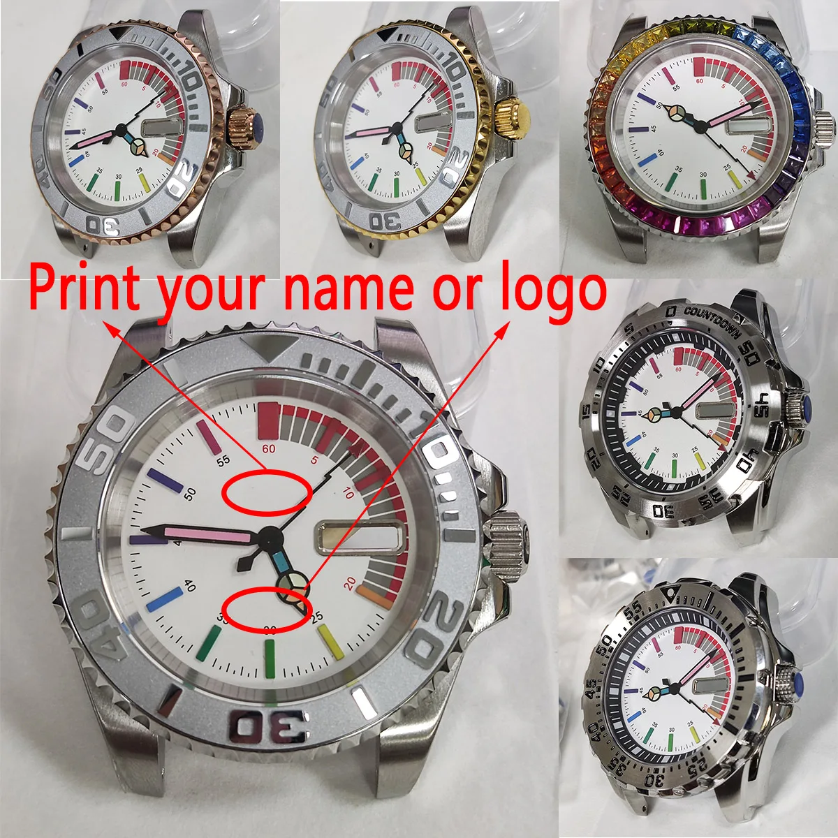 

custom logo nh35 case New watch men watch rainbow dial nh36 watch case nh36 dial skx007 diving watch modify part nh36 movement 2