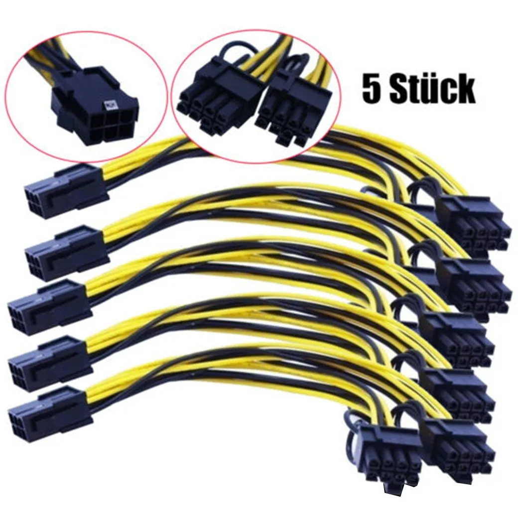 5pcs Dual 6+2 Pin Male Pci-E Pcie Gpu Power Cables Splitter Adapter  18 AWG Ribbon Cable Wire Video Graphic Card Cable Connector