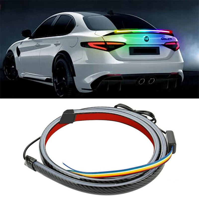 

Universal Auto Led Lights Carbon Fiber PU Rear Roof Trunk Tail Spoiler Wing Lip Tail Signal Brake Light Car Accessories 130cm
