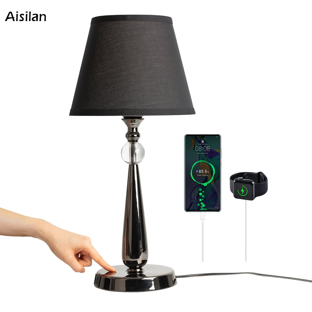 

Aisilan Touch Switch Dimmable Table Lamp 7W Fabric Plug in USB Fast Charging Grey Desk Lamp for Parlor Bedroom Bulb not Included