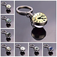 steampunk clock pattern unique cabochon glass ball keychain charms for men and women silver plate vintage clock key chain