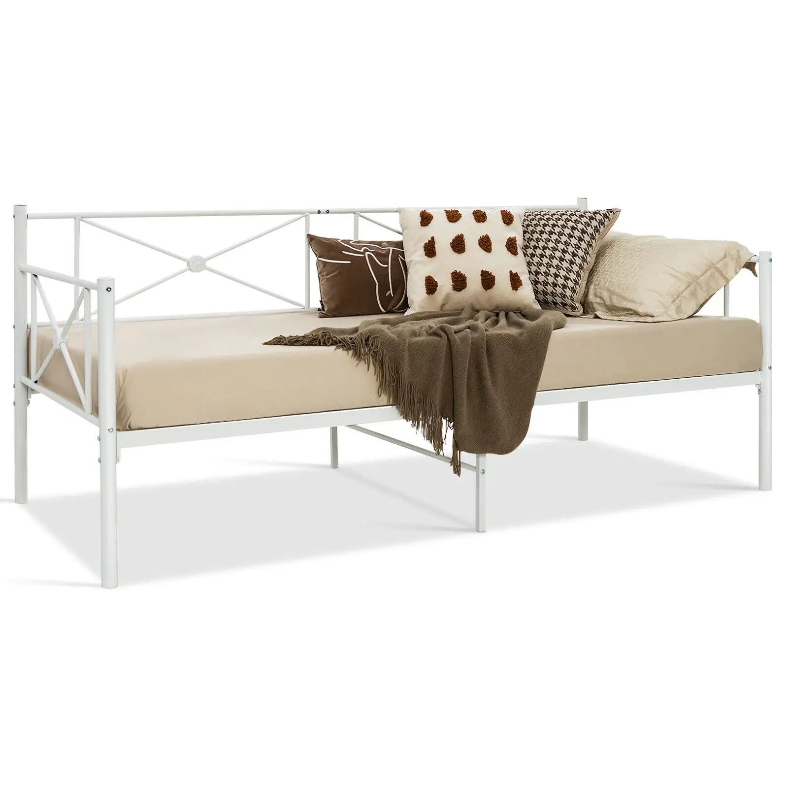 Modern Sofa Bed Heavy-duty Steel Slats Support White
