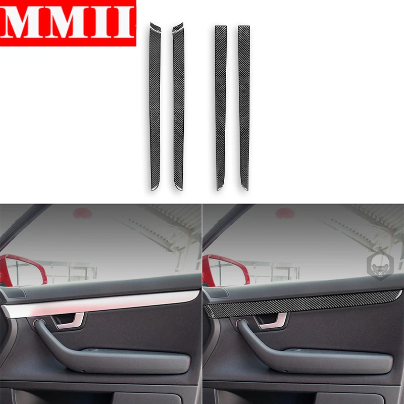 For Audi A4 S4 B7 2005 2006 2007 2008 Car Door Panel Decorative Strips Cover Interior Trim Carbon Fiber Sticker Auto Accessories