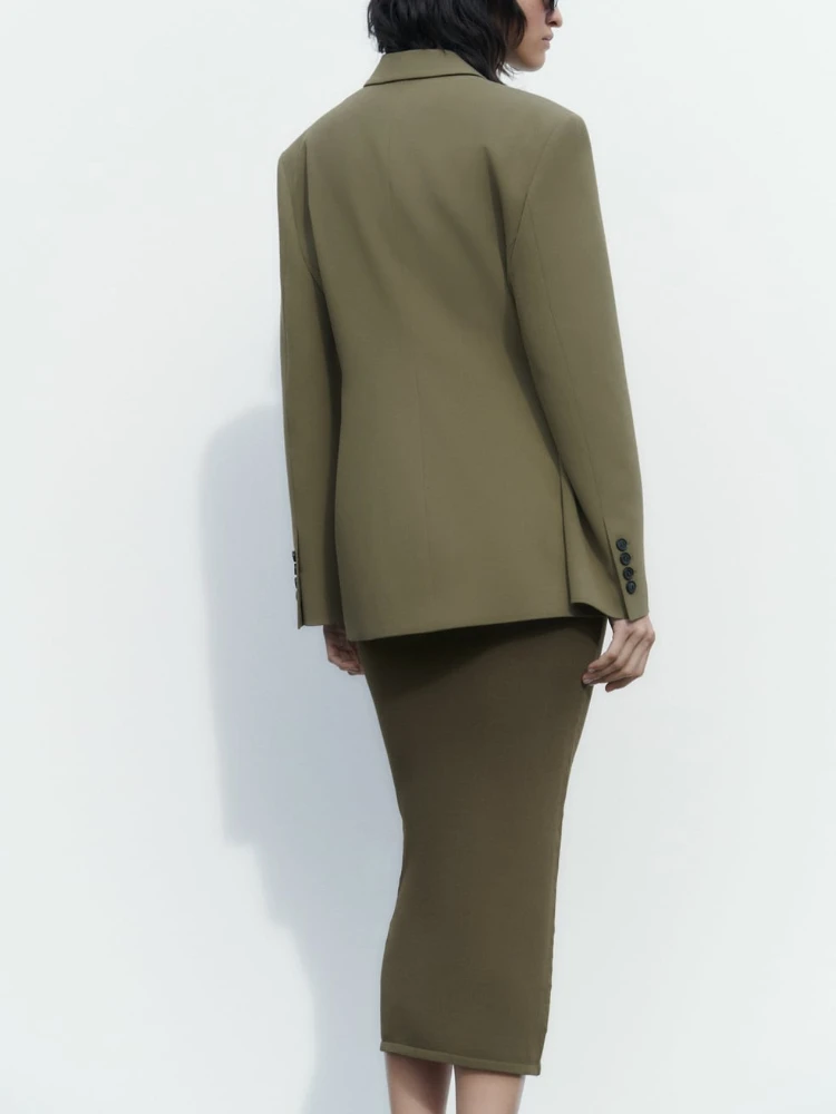 ZA Women's Spring Summer New Asymmetric Double-breasted Lapel Long-sleeved Blazer Loose Oblique Button Design Casual Suit Jacket