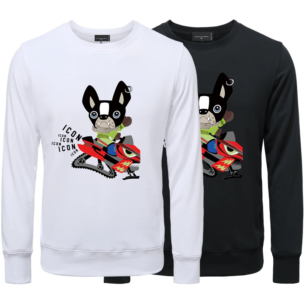 

Funny cartoon dog with ICON letters printing padded Sweatshirts pullover cotton retro men women couple top Sweatshirt