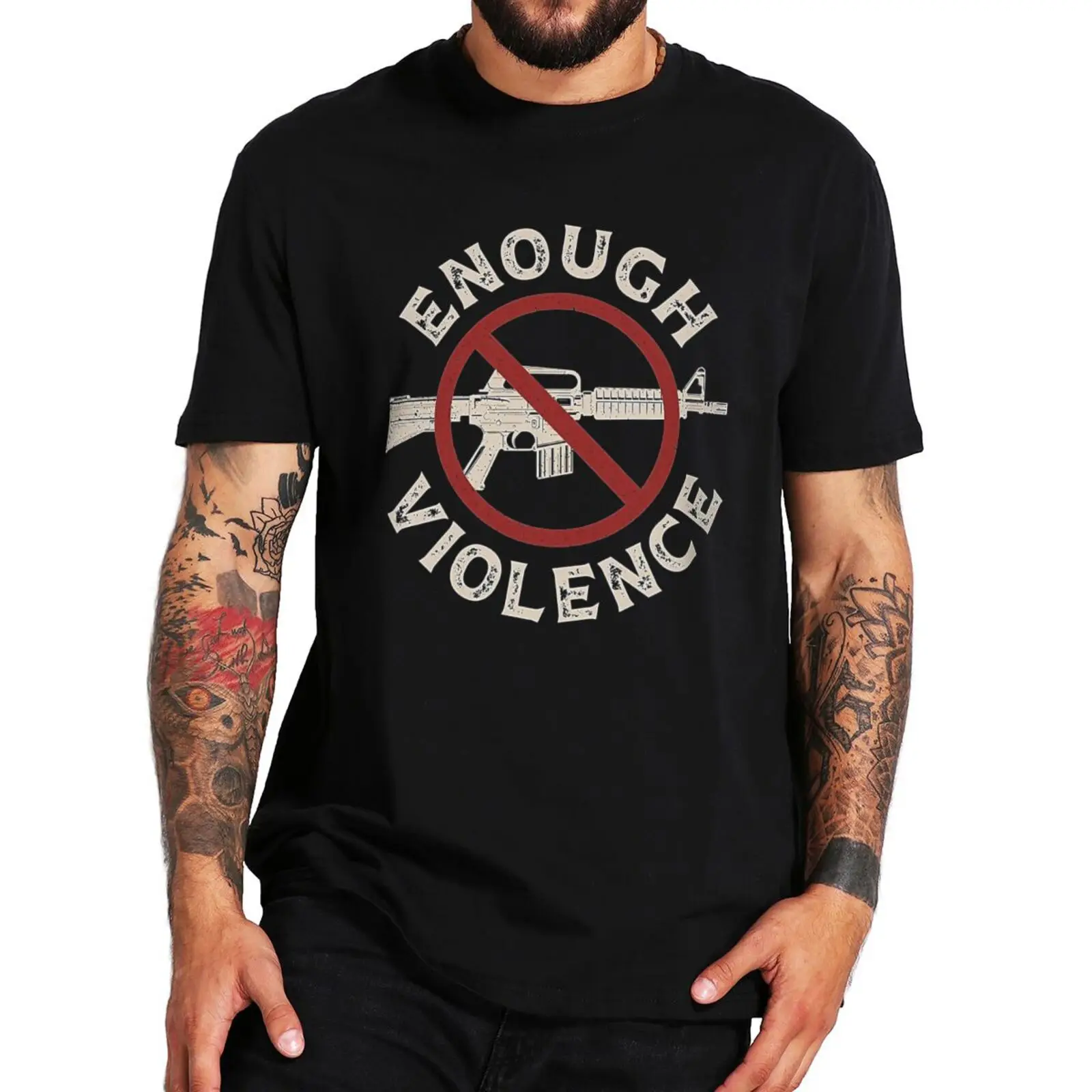 

Enough End Gun Violence No Gun T Shirt Against Gun Violence Meme Tee Tops EU Size 100% Cotton Casual Summer Soft T-shirts