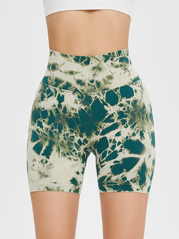 New Tie-dye Seamless High Waist Sports Shorts Cycling Jogging Women's Fitness Yoga Shorts Gym Scrunch Butt Running Training