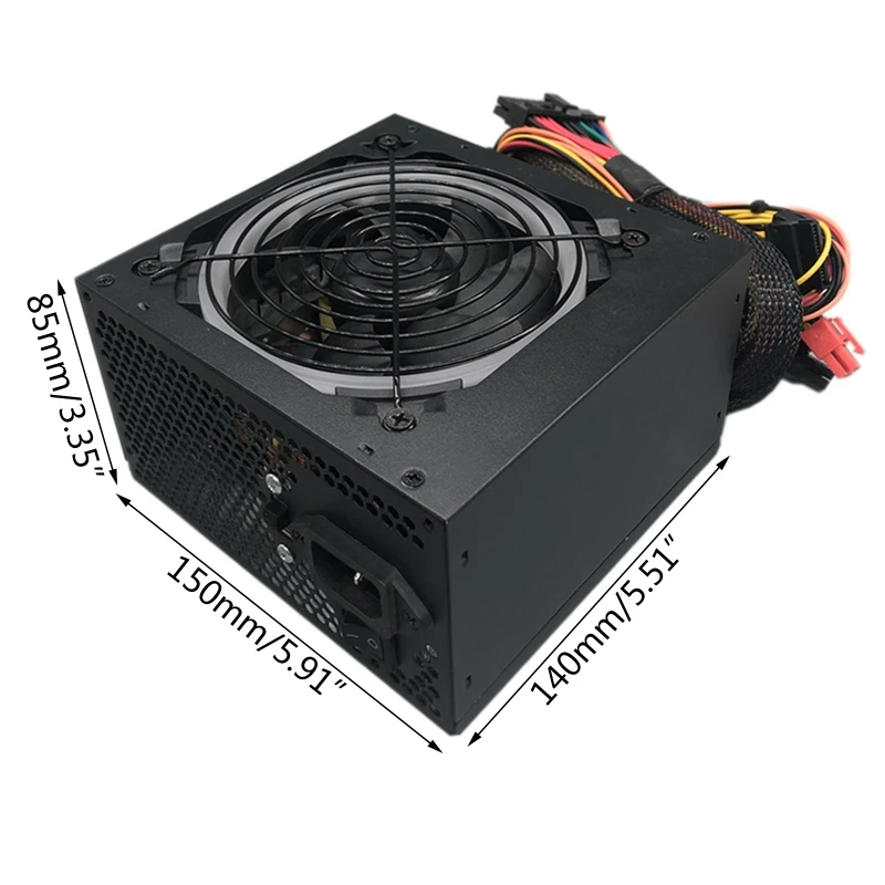 

594F 450W Computer PC CPU Power Supply 20+4-pin Motherboard 12cm RGB Silent Fan ATX 12V Molex PCIE with PCI Connect