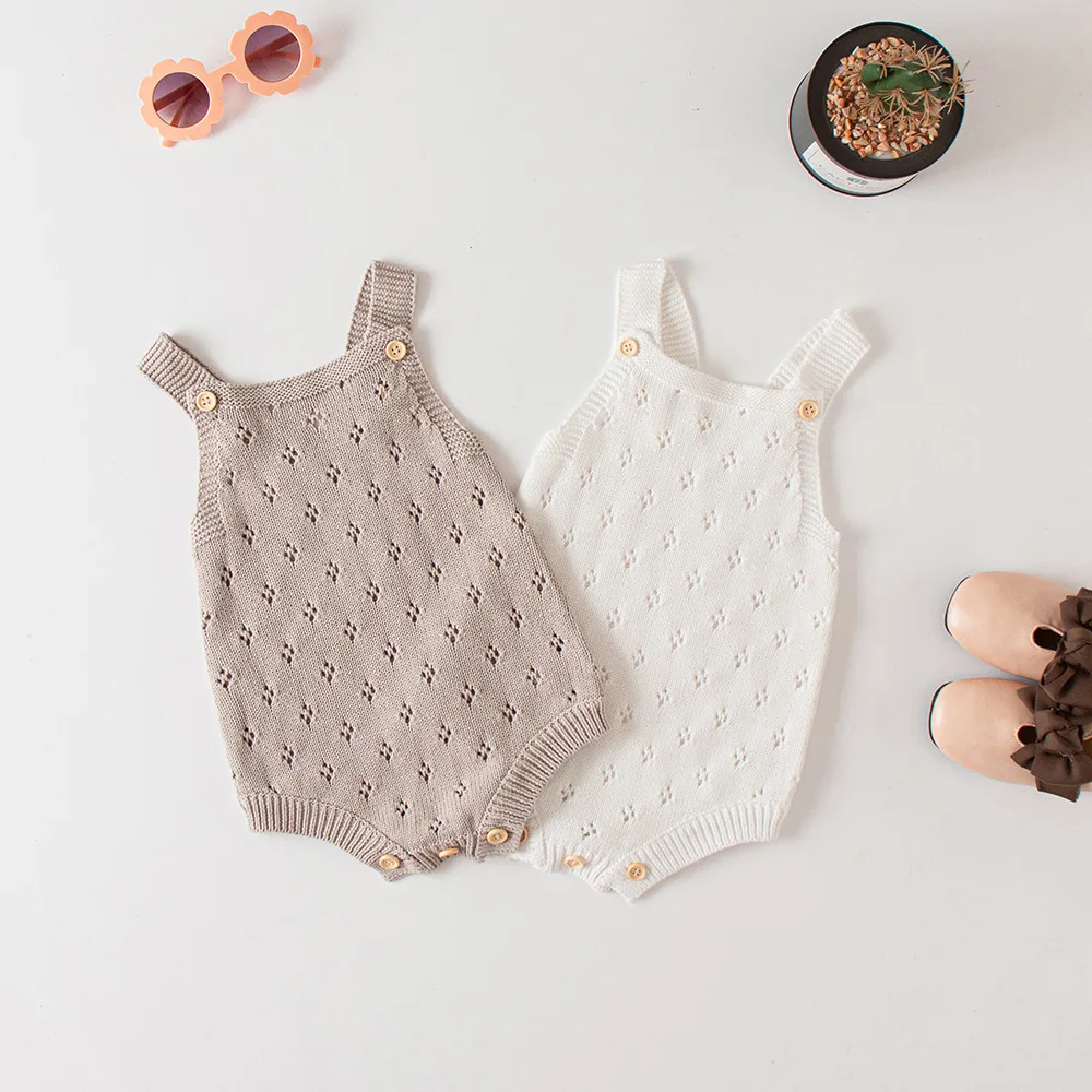 

Autumn infant baby girls sweater romper hollow back strap cotton yarn, knitted knitted wool jacket, fart triangle clothes