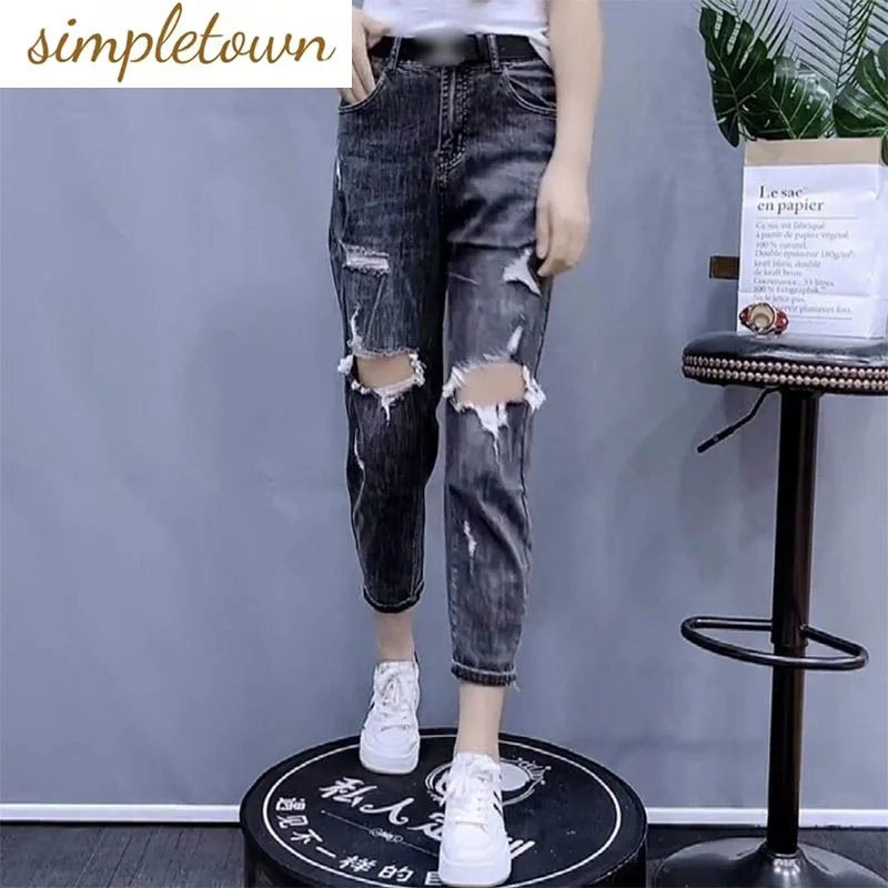 2023 New Slim and Perforated Fashion Jeans Women's Trendy High Waist Elastic Beggar Smoke Tube Temperament Feet Pants