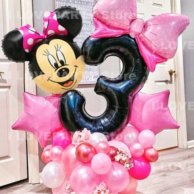 

22pcs/Set Disney Minnie Mouse Head Balloons 32inch Black Number Balloon Rose Red Pink Kids Girl Birthday Baby Shower Party Decor