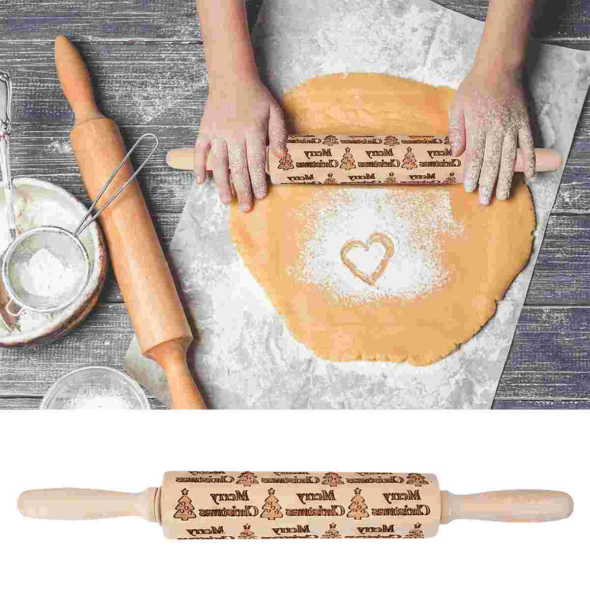 

1PC Christmas Rolling Pin Wood Rolling Pin Pastry Roller Pin Rolling Pin Dumpling Wrapper Rolling Pin Christmas Party Supplies