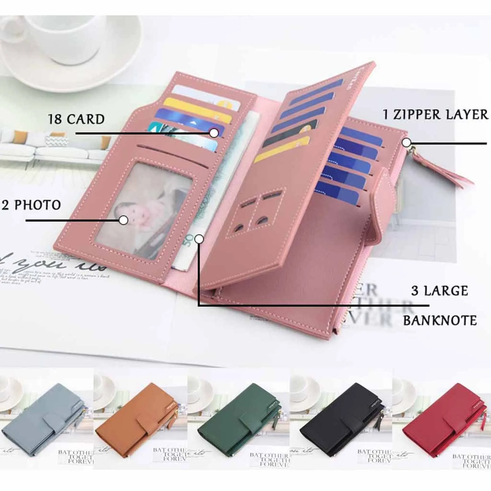 

Кожаный кошелек с зернистой поверхностью для мужчин, модный Дамский бумажник тройного сложения на молнии, удлиненный кошелек для женщин с п...