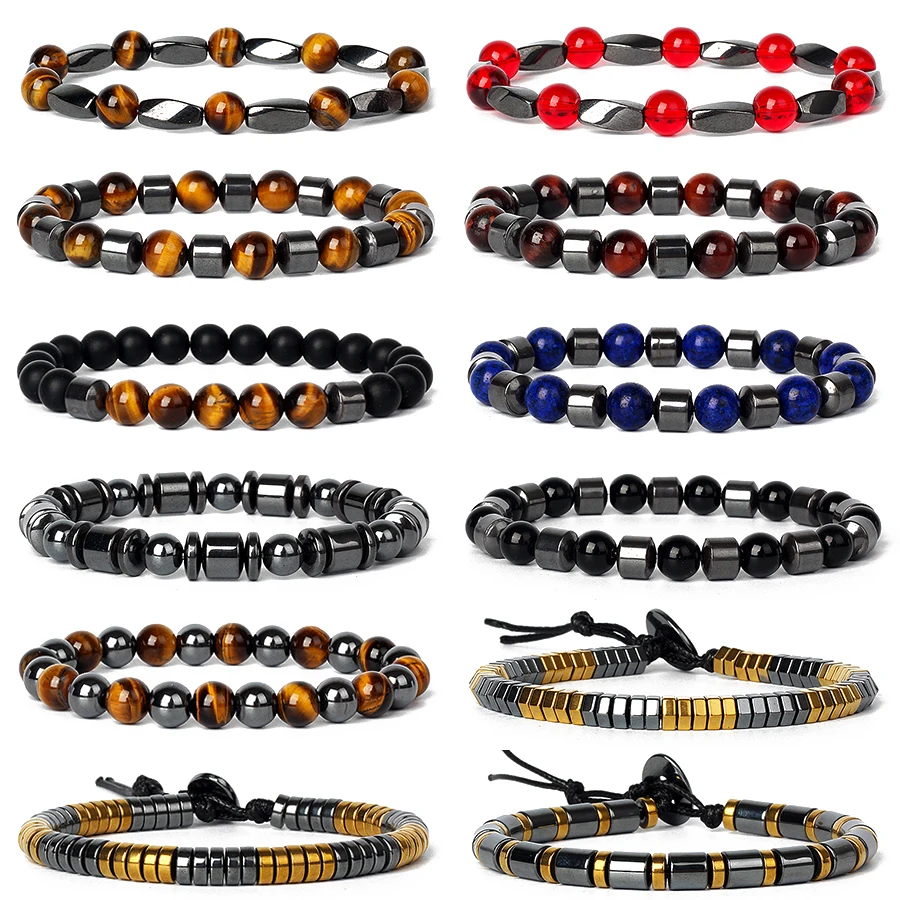 

Cylinder Hematite Charm Bracelets Men Tiger Eye Healing Bracelets for Women Natural Energy Stone Bracelet Jewelry Accessories