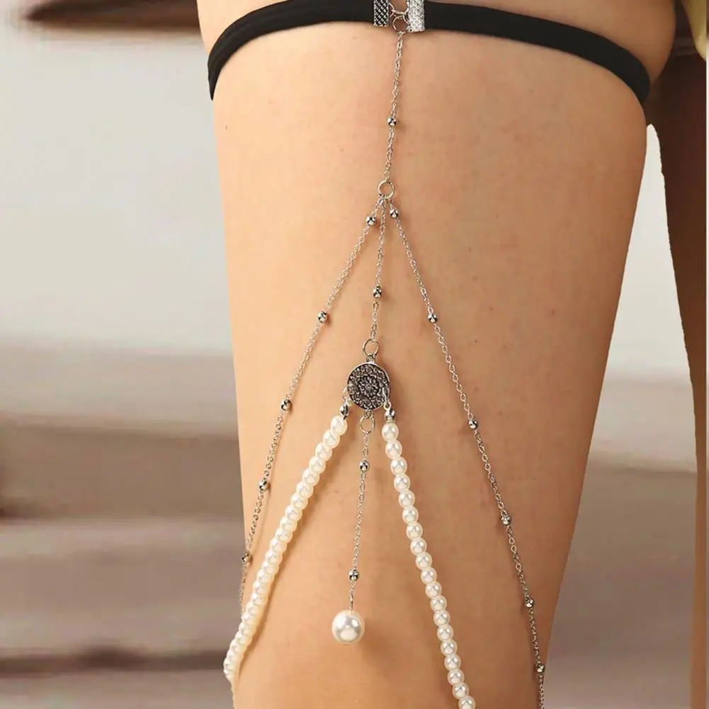 

Beach Leg Chain High Gloss Wear-resistant Fine Workmanship Imitation Pearl Women Body Chain Leg Chain for Party