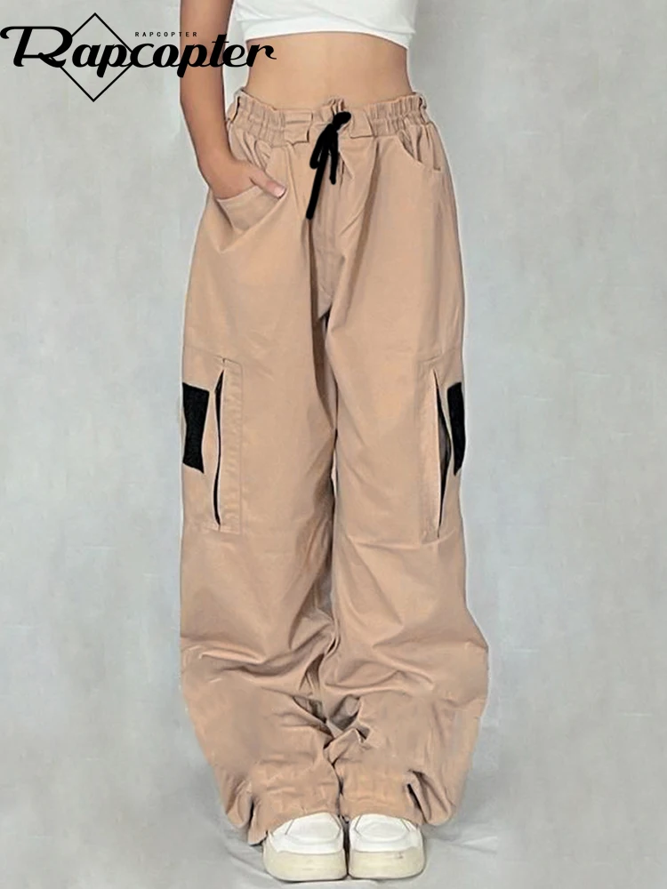 

Rapcopter y2k Khaki Baggy Sweatpants Women Vintage Pockets Bandage Joggers Streetwear Fashion Cargo Pants Korean Harajuku Cloth
