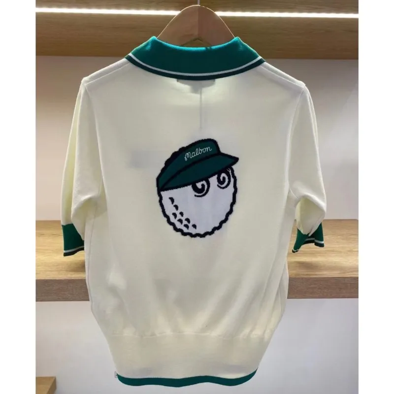 Women Golf Knitted Top Pullover Puff Sleeve Casual Sweater Blouse Shirt