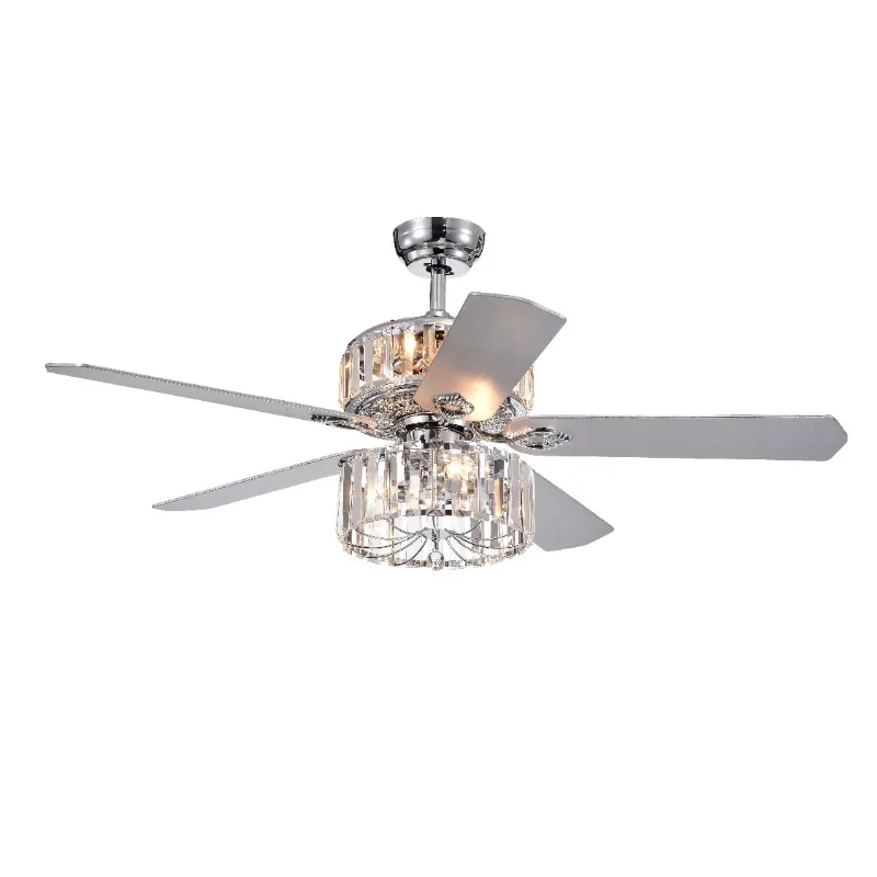 

Perris 52-Inch 5-Blade Chrome Lighted Ceiling Fans with 2-Tier Crystal Shade (Remote Controlled)
