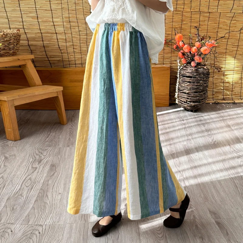 

Casual Wide Leg Pants Women Vintage Striped High Waist Summer Pants Streetwear Trousers Pantalones Mujer